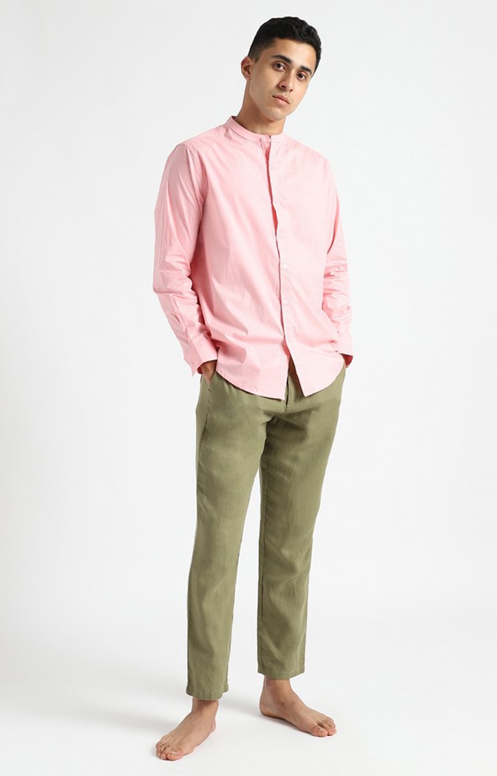 Men Pink Cotton Solid Casual Shirts