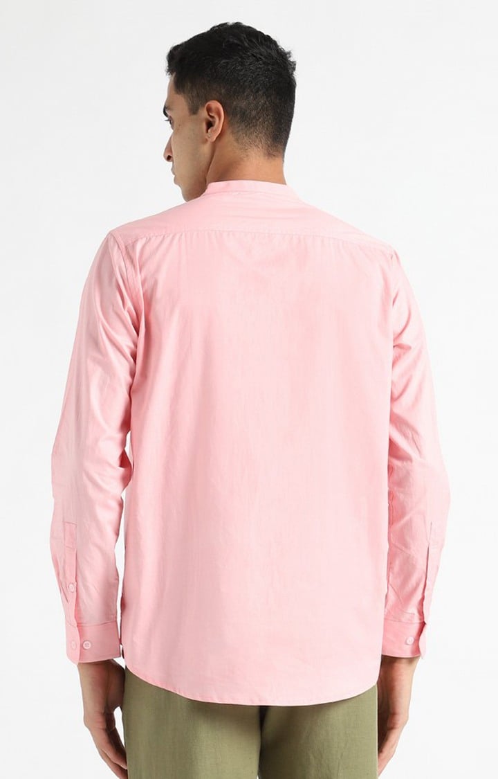 Men Pink Cotton Solid Casual Shirts