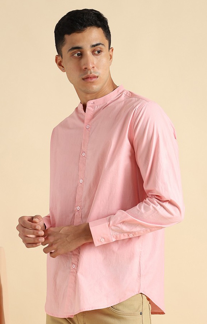 Men Pink Cotton Solid Casual Shirts