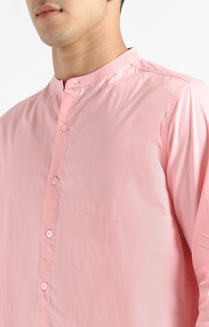 Men Pink Cotton Solid Casual Shirts