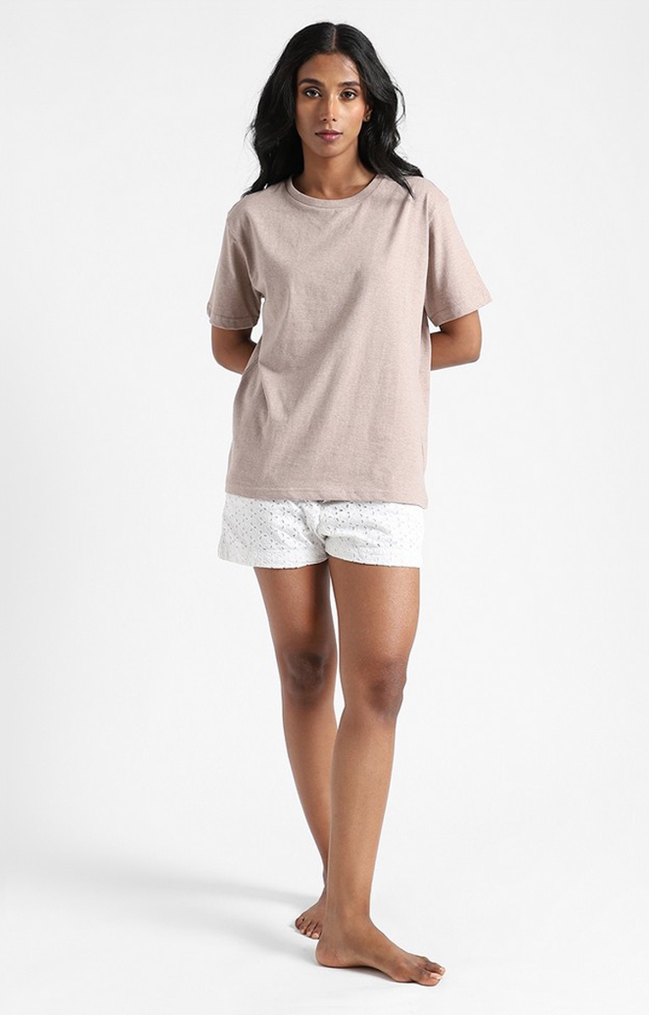 Women's Brown Cotton Solid Regular T-Shirt