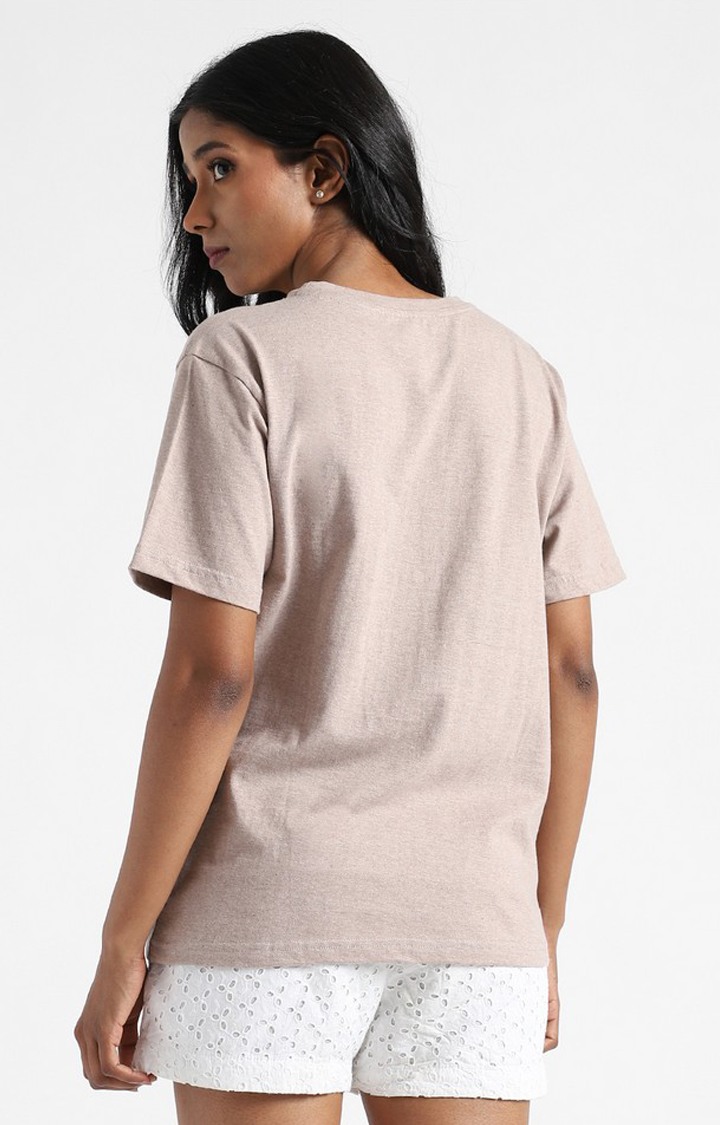 Women's Brown Cotton Solid Regular T-Shirt