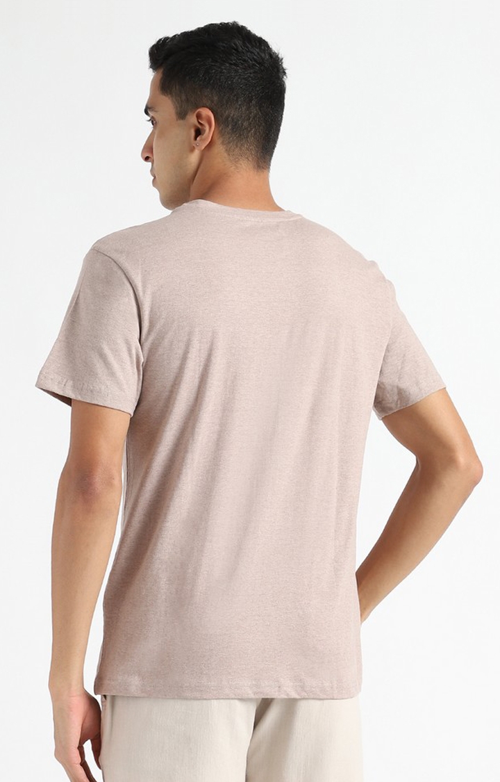 Men Brown Cotton Solid Regular T-Shirt