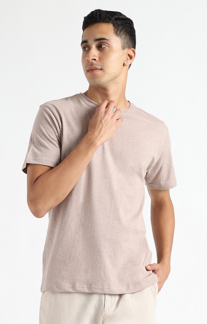 livbio | Men Brown Cotton Solid Regular T-Shirt