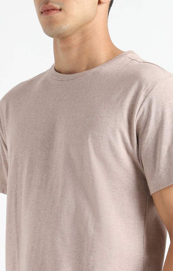 Men Brown Cotton Solid Regular T-Shirt