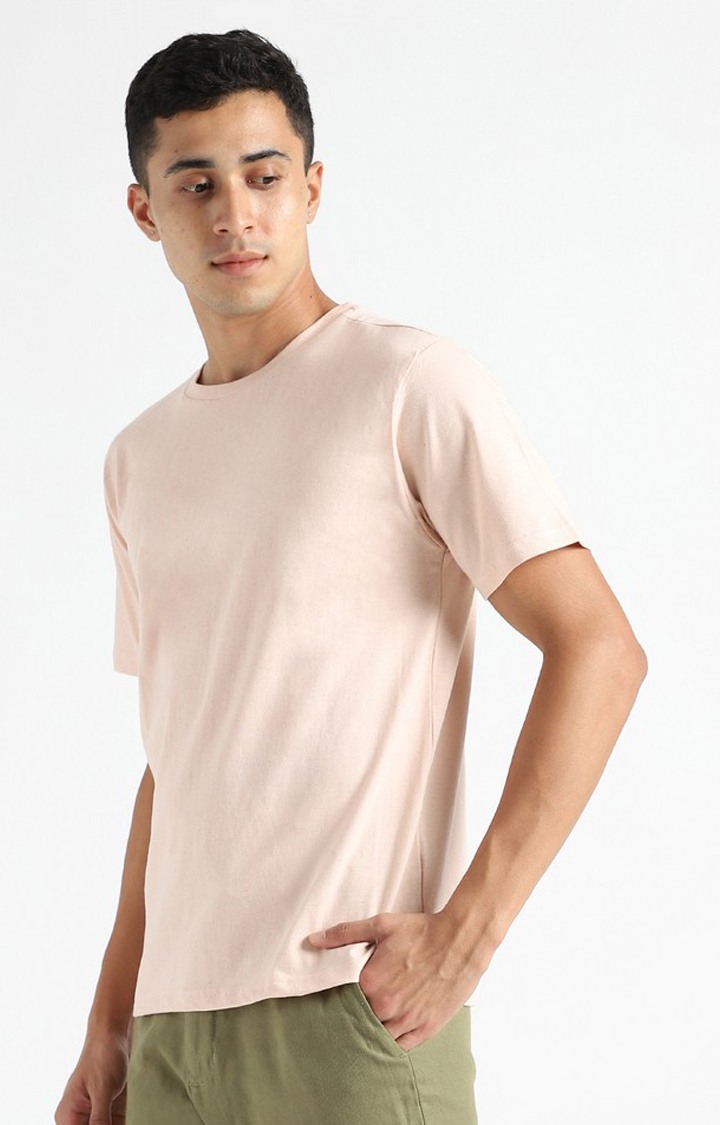 Men Pink Cotton Solid Regular T-Shirt