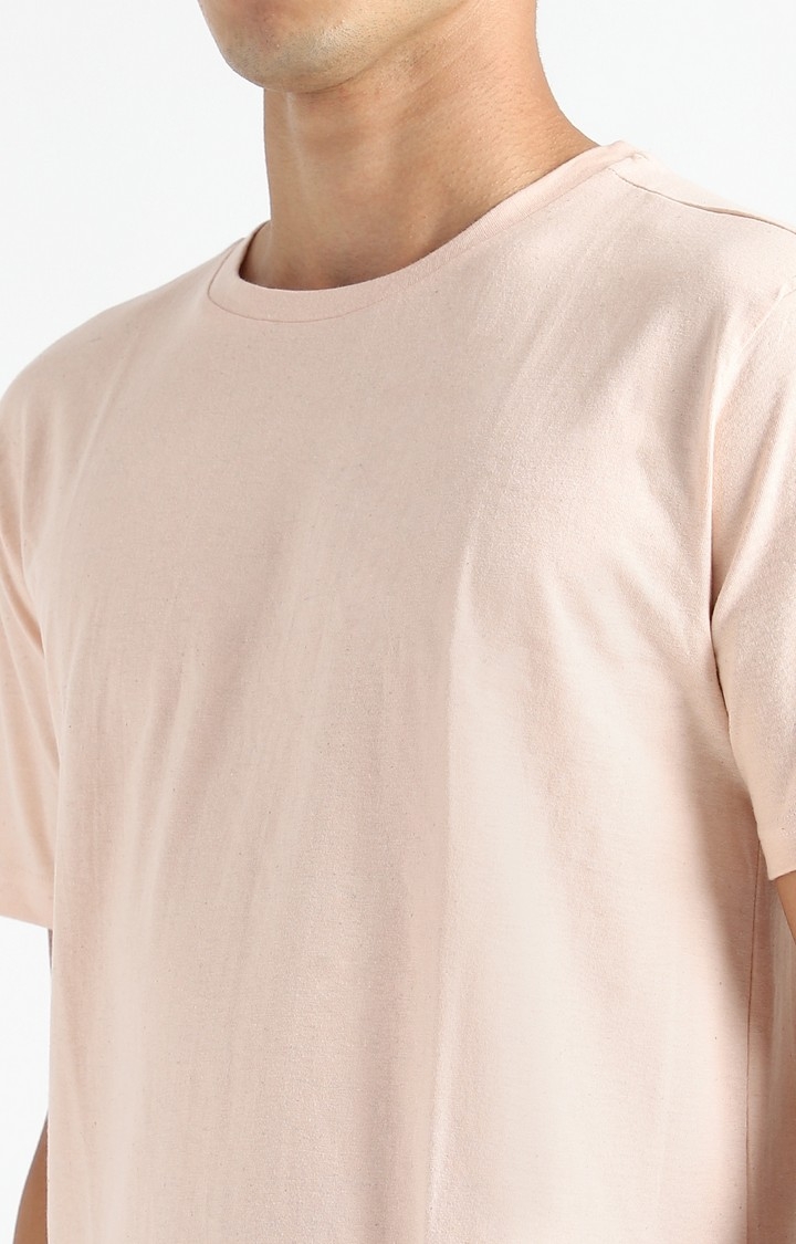Men Pink Cotton Solid Regular T-Shirt