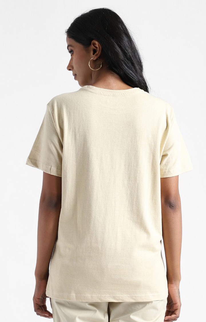 Women's Yellow Cotton Solid Regular T-Shirt
