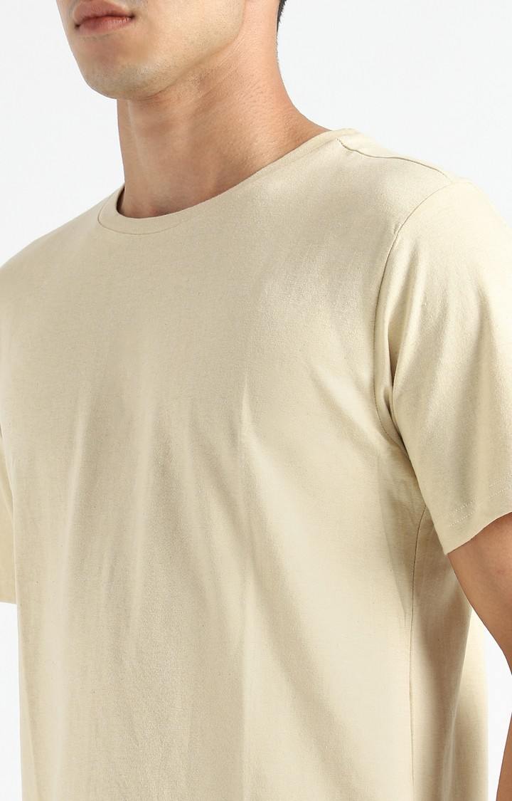 Men Yellow Cotton Solid Regular T-Shirt