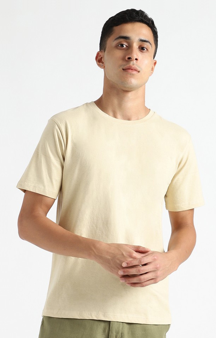 livbio | Men Yellow Cotton Solid Regular T-Shirt