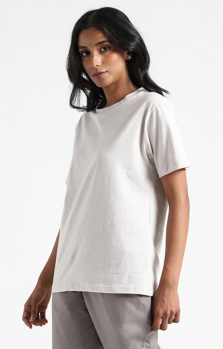 Women's Grey Cotton Solid Regular T-Shirt