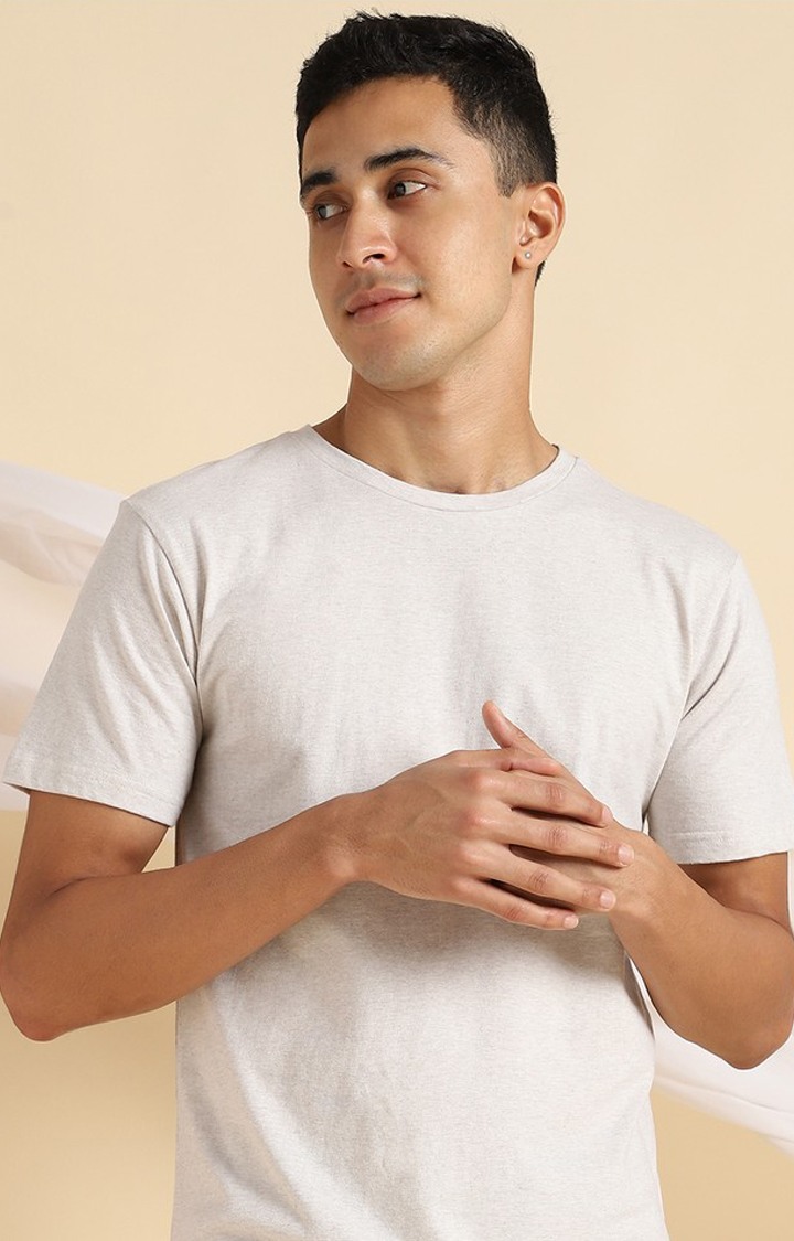 Men Grey Cotton Solid Regular T-Shirt