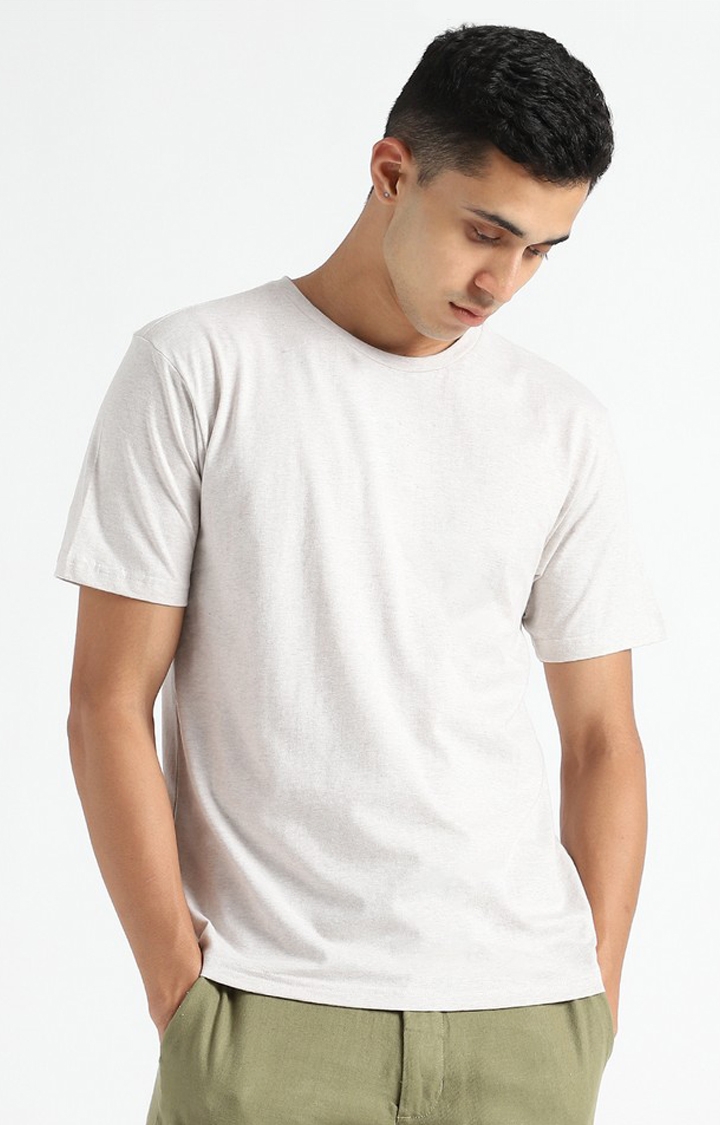 livbio | Men Grey Cotton Solid Regular T-Shirt