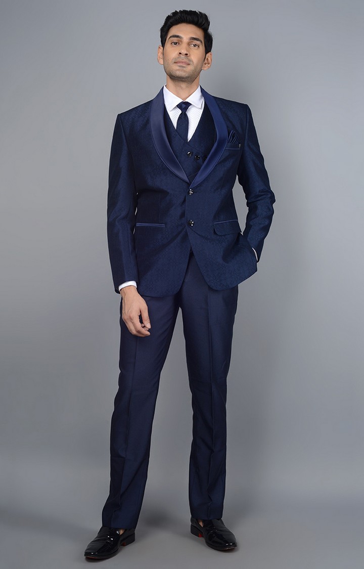 JadeBlue | 2735-NAVY BLUE Men's Blue Silk Solid Ethnic Suit Sets 0
