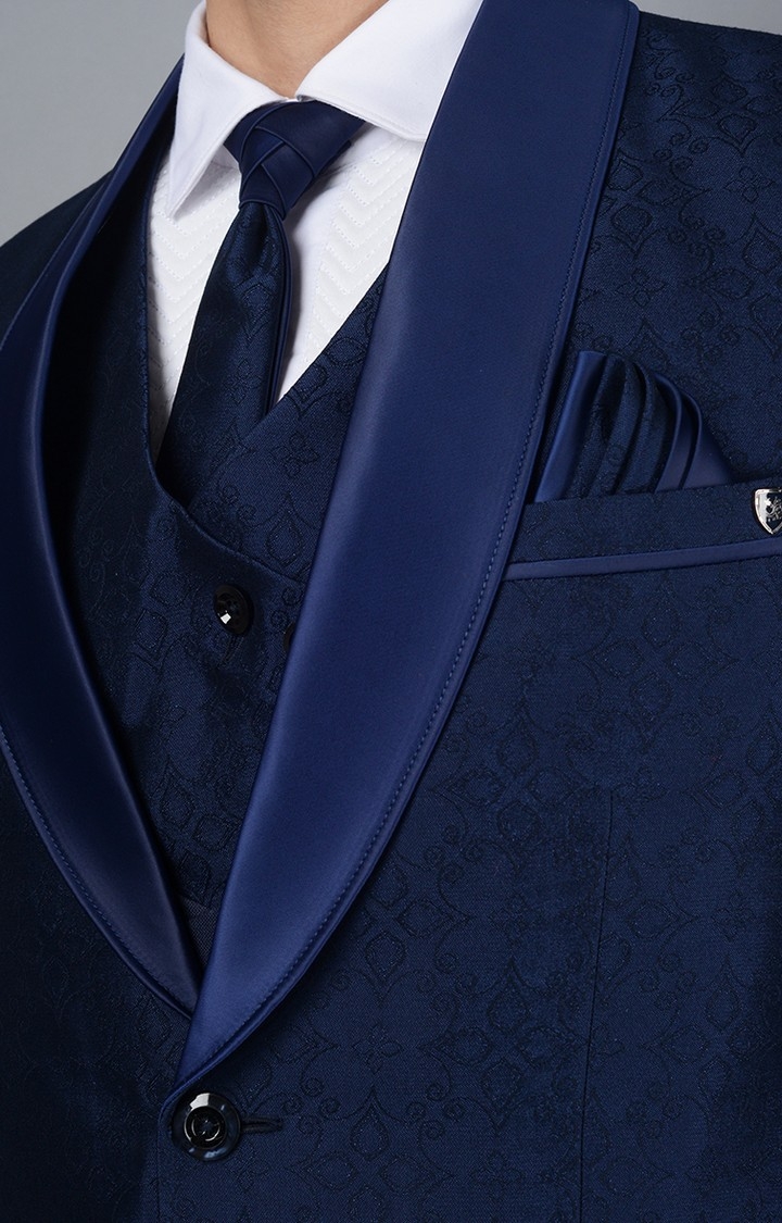 JadeBlue | 2735-NAVY BLUE Men's Blue Silk Solid Ethnic Suit Sets 3