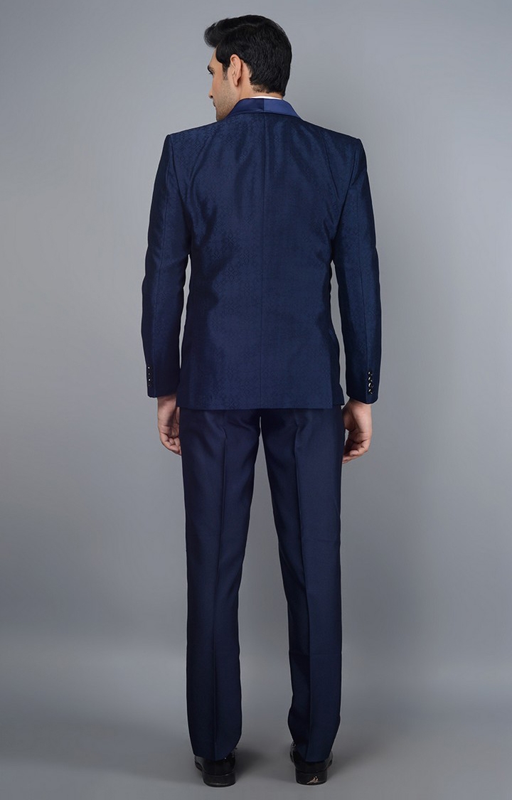 JadeBlue | 2735-NAVY BLUE Men's Blue Silk Solid Ethnic Suit Sets 2