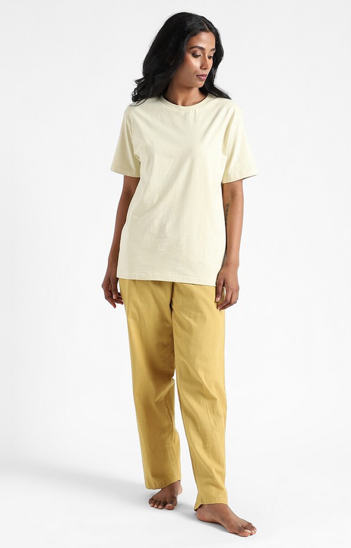 Women's Yellow Cotton Solid Regular T-Shirt