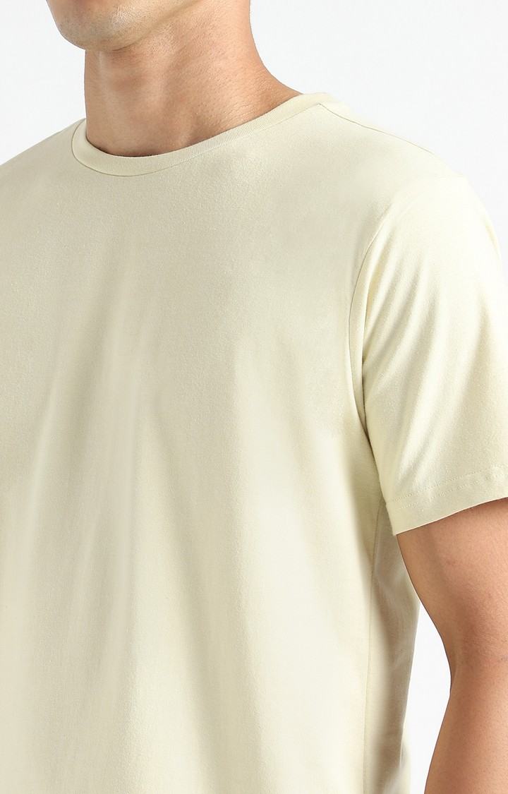 Men Yellow Cotton Solid Regular T-Shirt