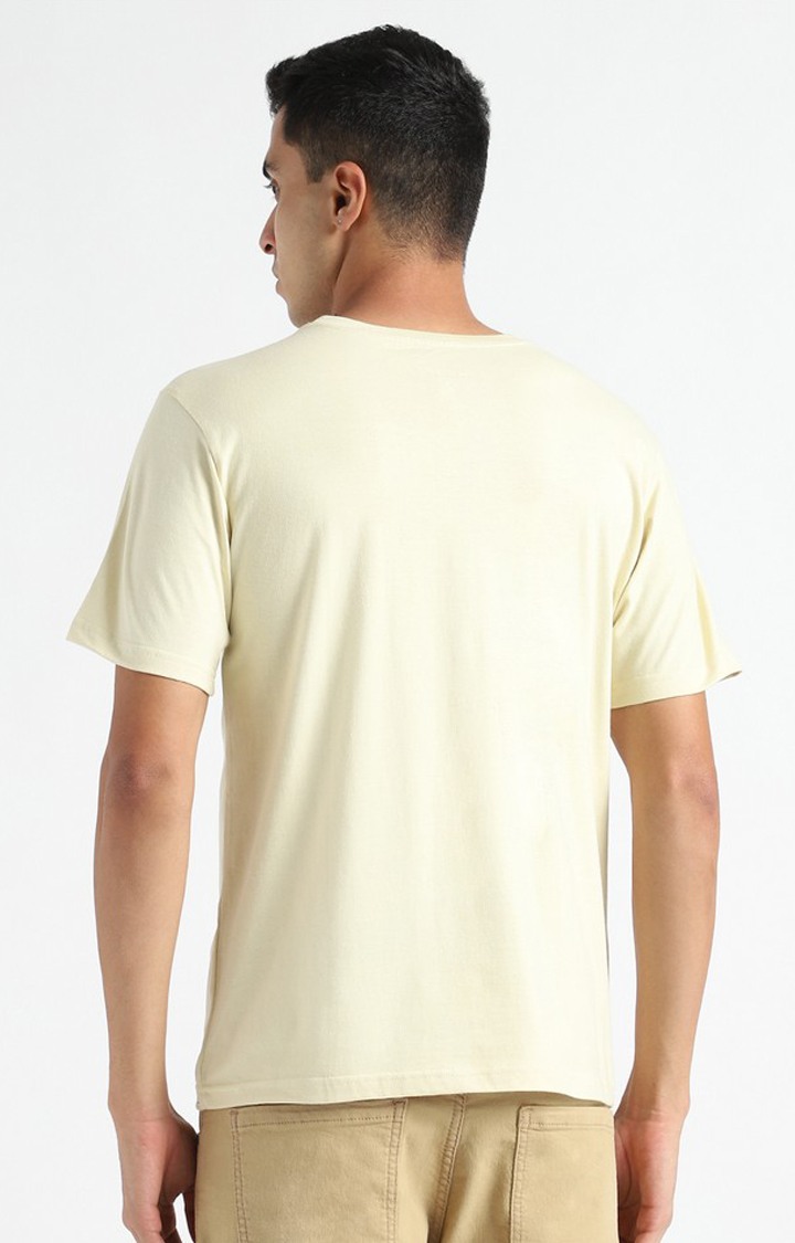 Men Yellow Cotton Solid Regular T-Shirt