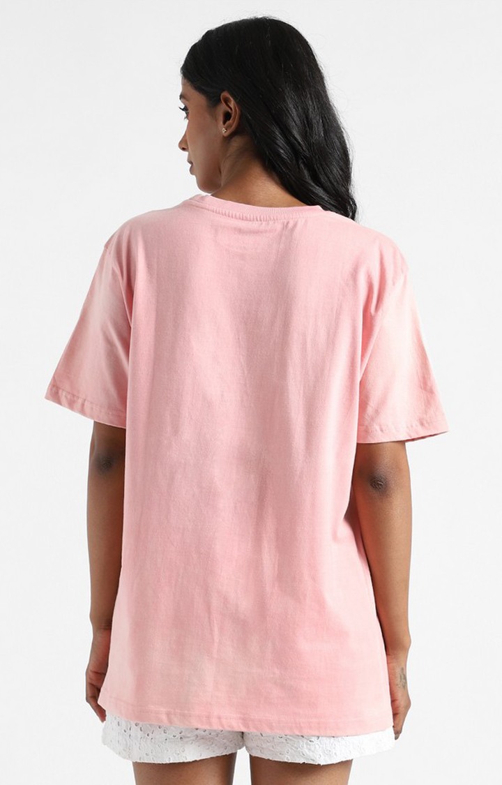 Women's Pink Cotton Solid Regular T-Shirt