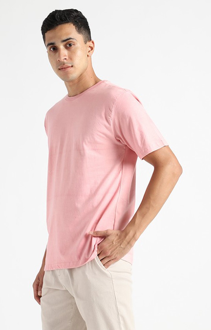 Men Pink Cotton Solid Regular T-Shirt