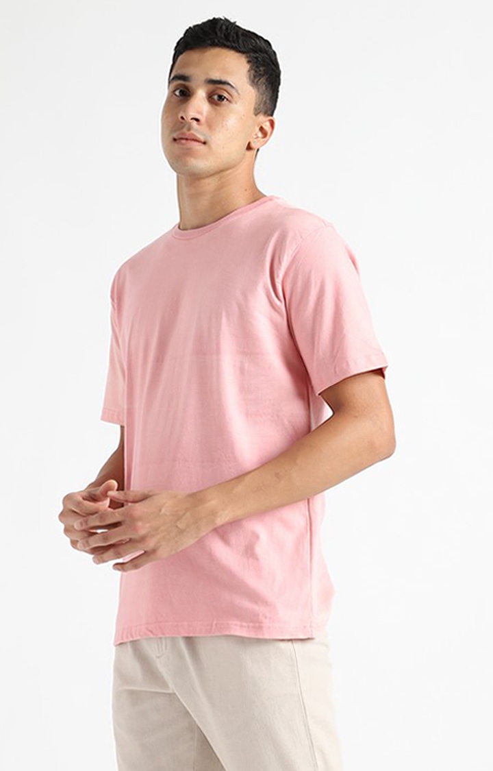 livbio | Men Pink Cotton Solid Regular T-Shirt