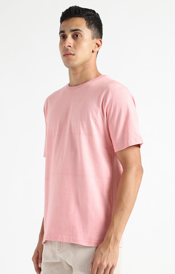 Men Pink Cotton Solid Regular T-Shirt