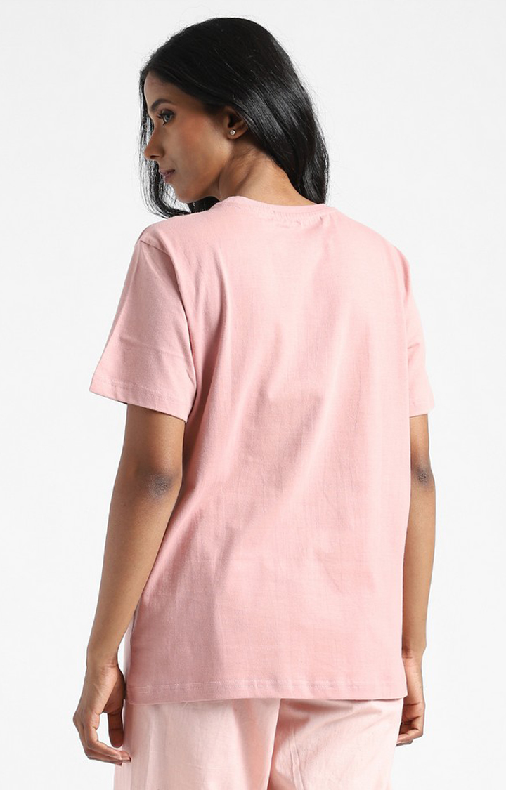 Women's Pink Cotton Solid Regular T-Shirt