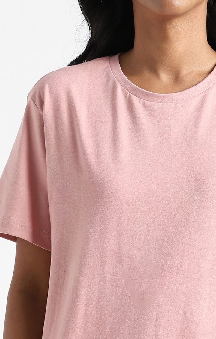 Women's Pink Cotton Solid Regular T-Shirt