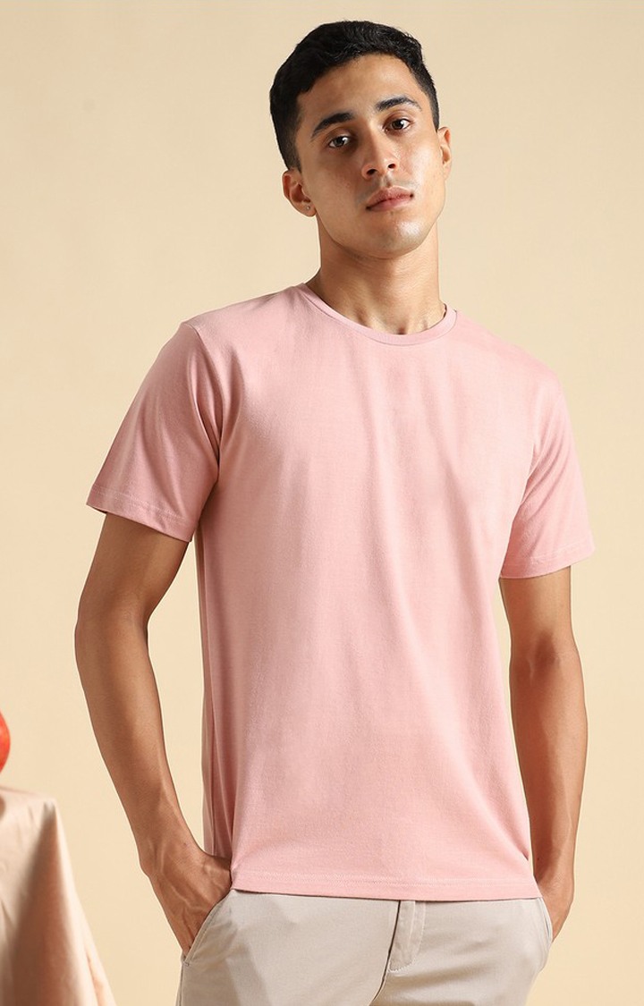 Men Pink Cotton Solid Regular T-Shirt