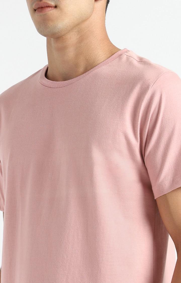 Men Pink Cotton Solid Regular T-Shirt