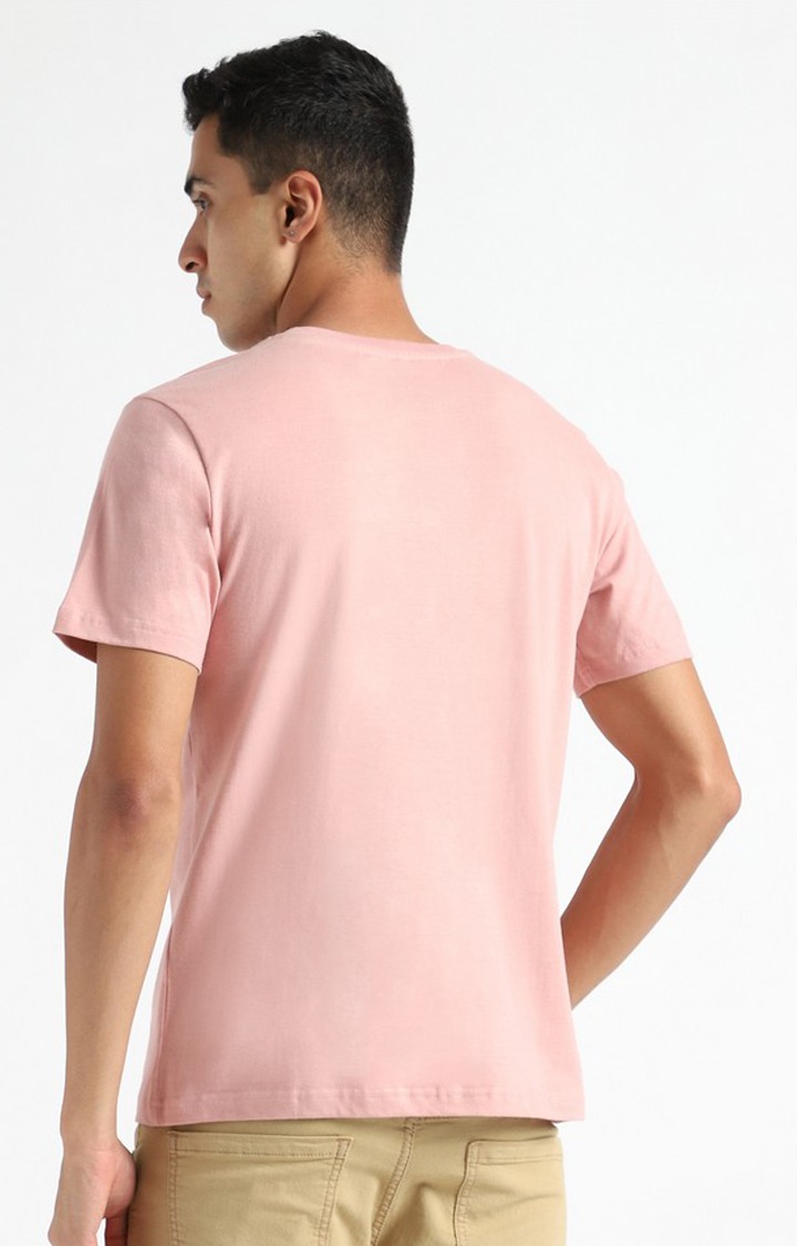 Men Pink Cotton Solid Regular T-Shirt