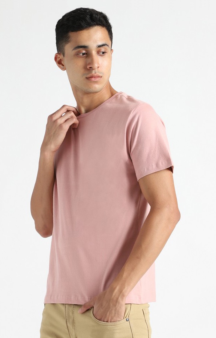 Men Pink Cotton Solid Regular T-Shirt