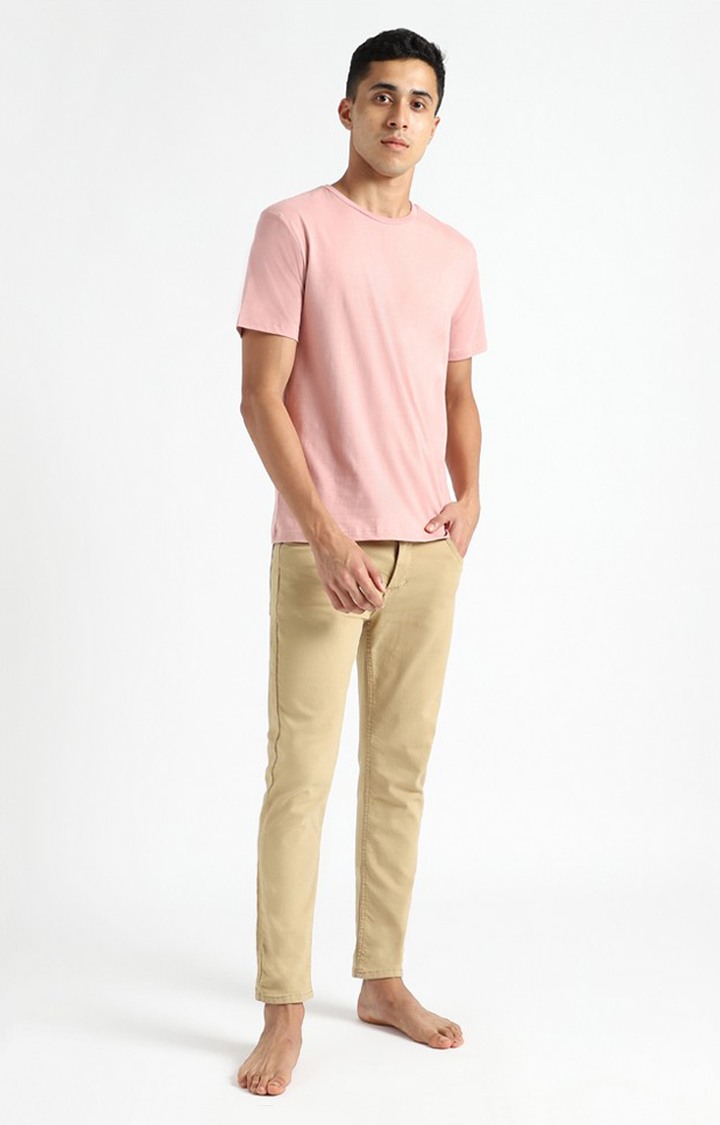 Men Pink Cotton Solid Regular T-Shirt