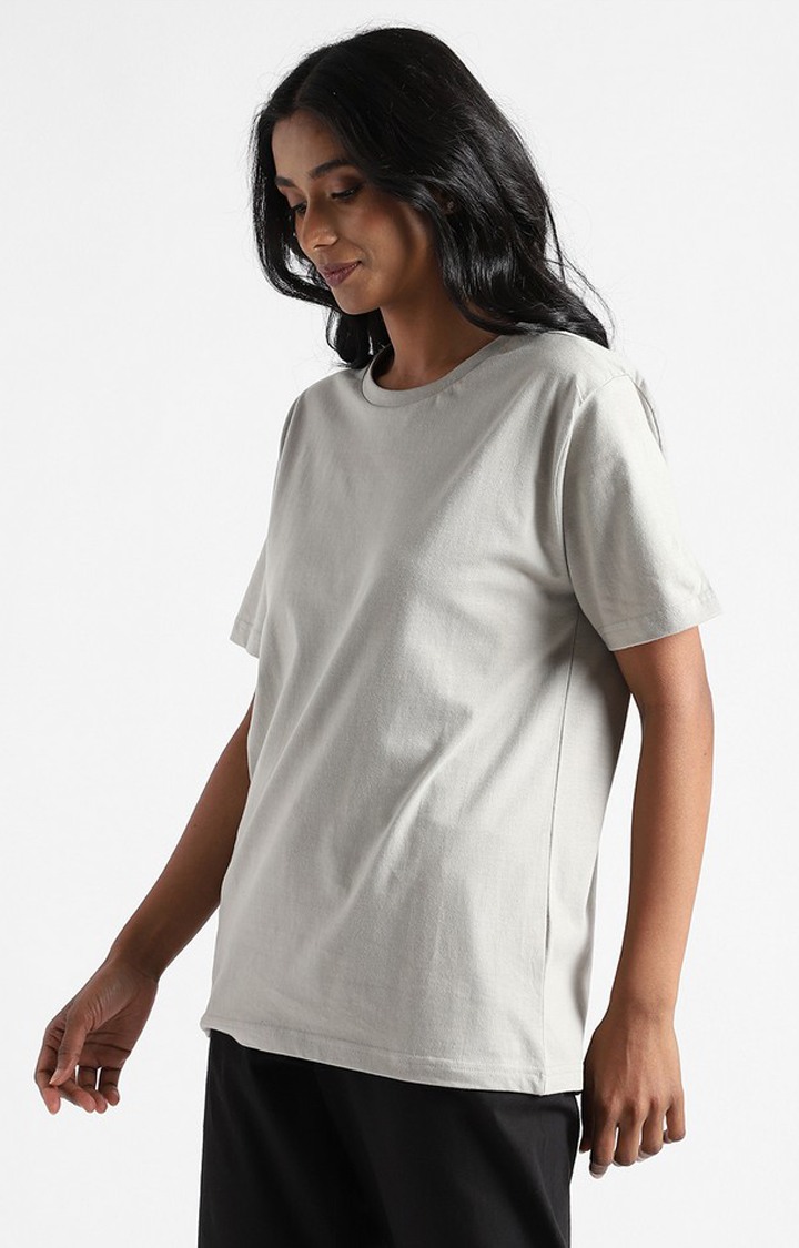 Women's Grey Cotton Solid Regular T-Shirt