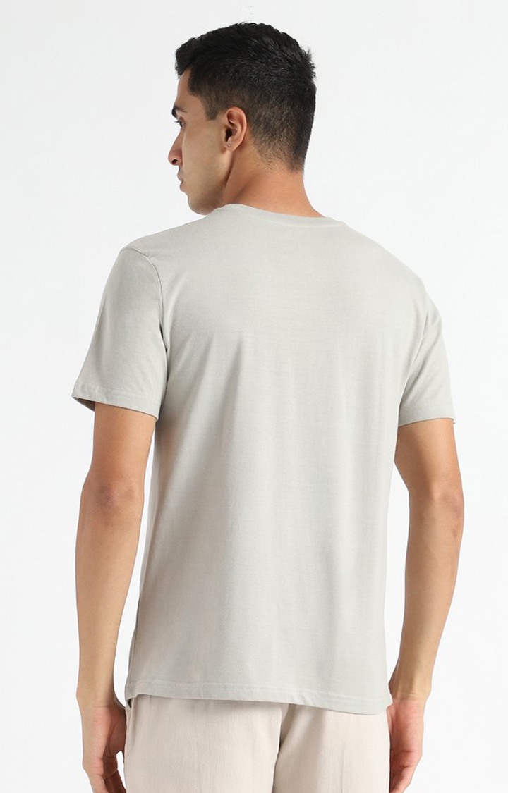 Men Grey Cotton Solid Regular T-Shirt