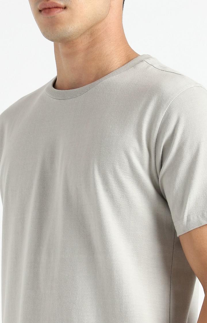 Men Grey Cotton Solid Regular T-Shirt