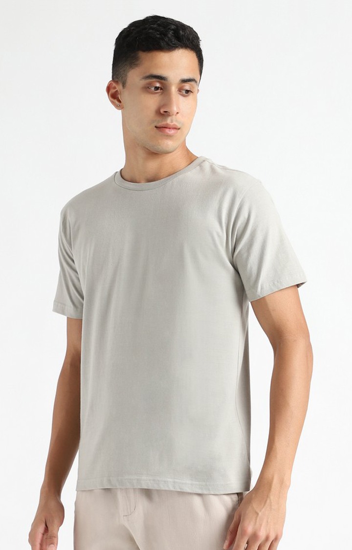 Men Grey Cotton Solid Regular T-Shirt