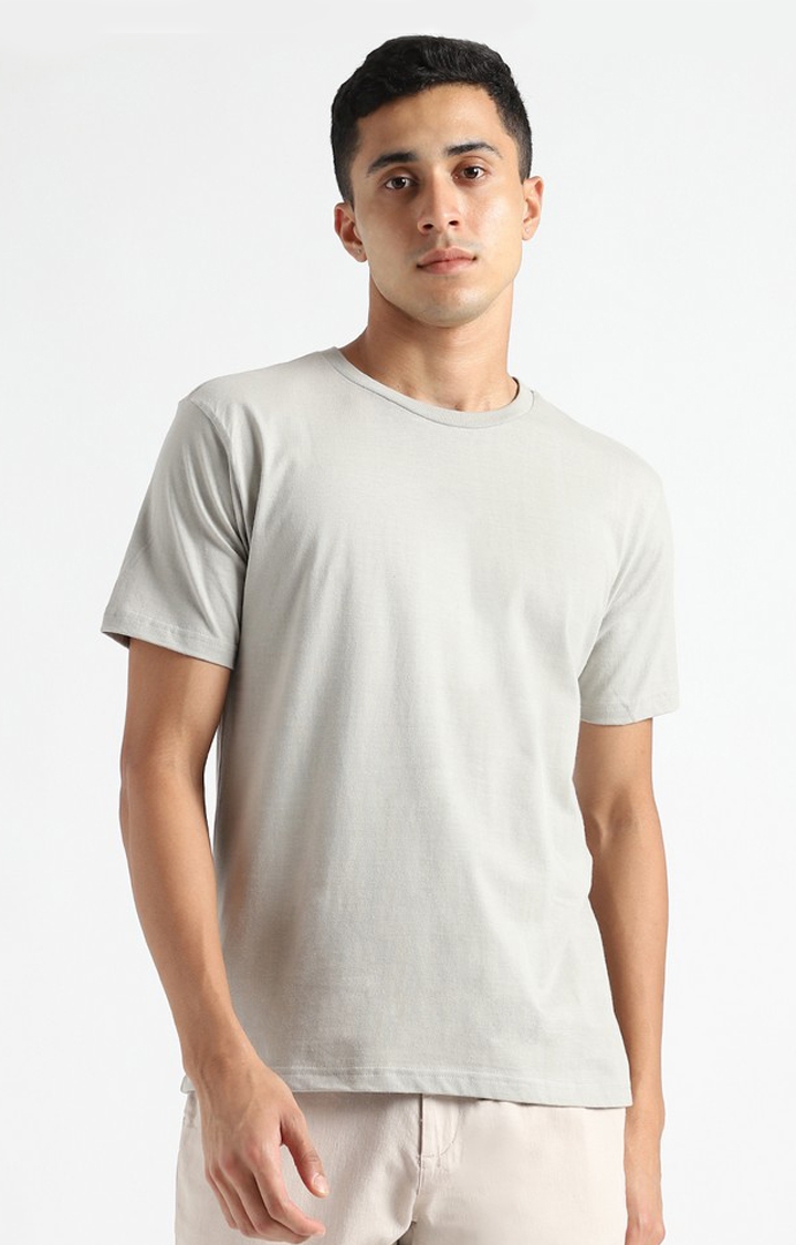 Men Grey Cotton Solid Regular T-Shirt
