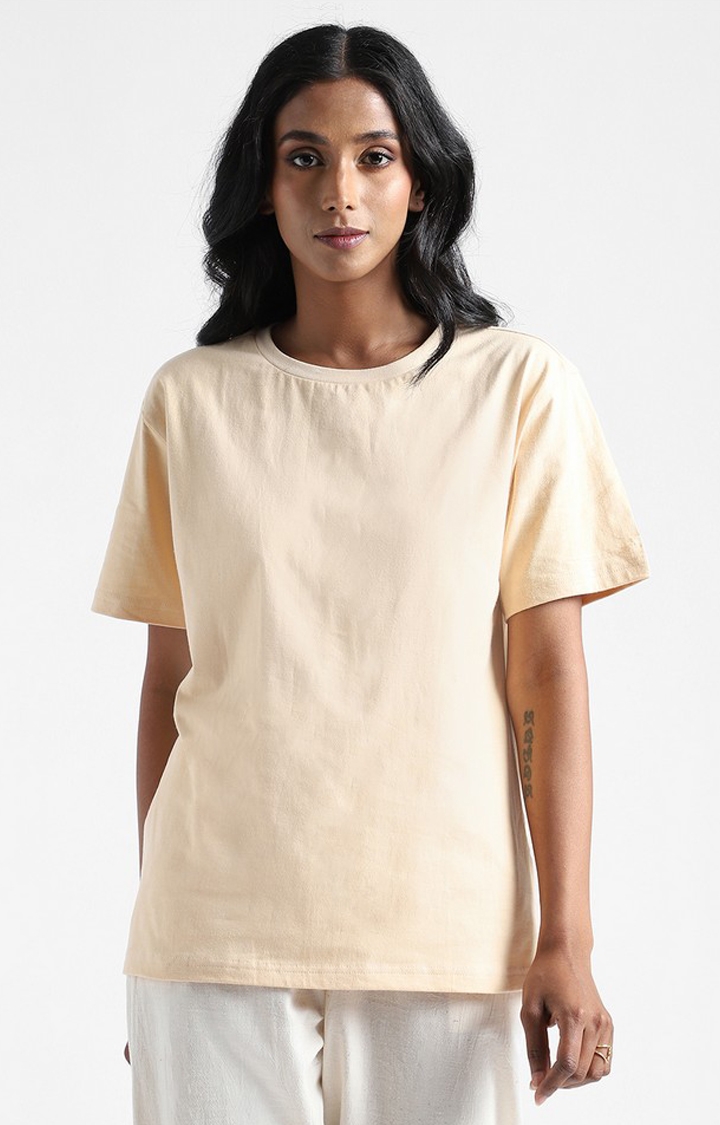 Women's Orange Cotton Solid Regular T-Shirt