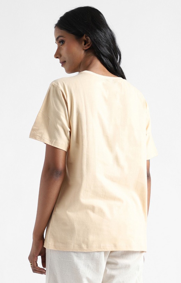 Women's Orange Cotton Solid Regular T-Shirt