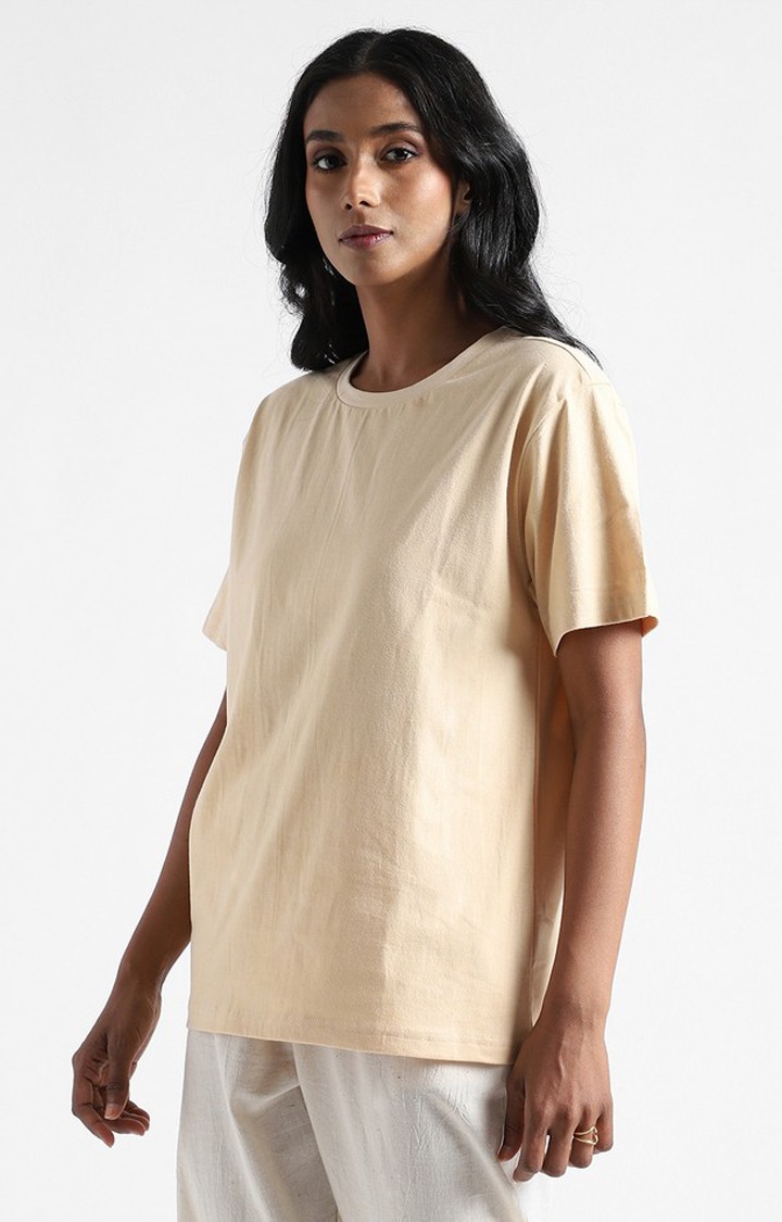 Women's Orange Cotton Solid Regular T-Shirt