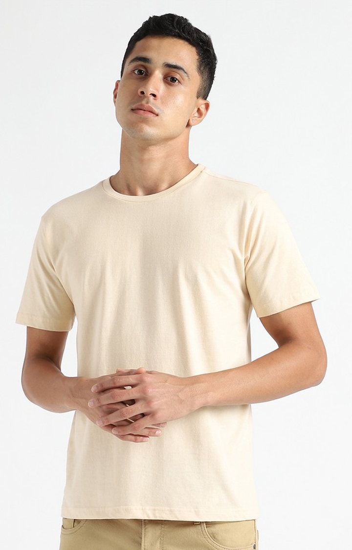 livbio | Men Orange Cotton Solid Regular T-Shirt