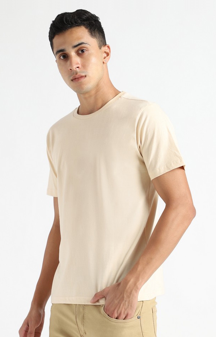 Men Orange Cotton Solid Regular T-Shirt