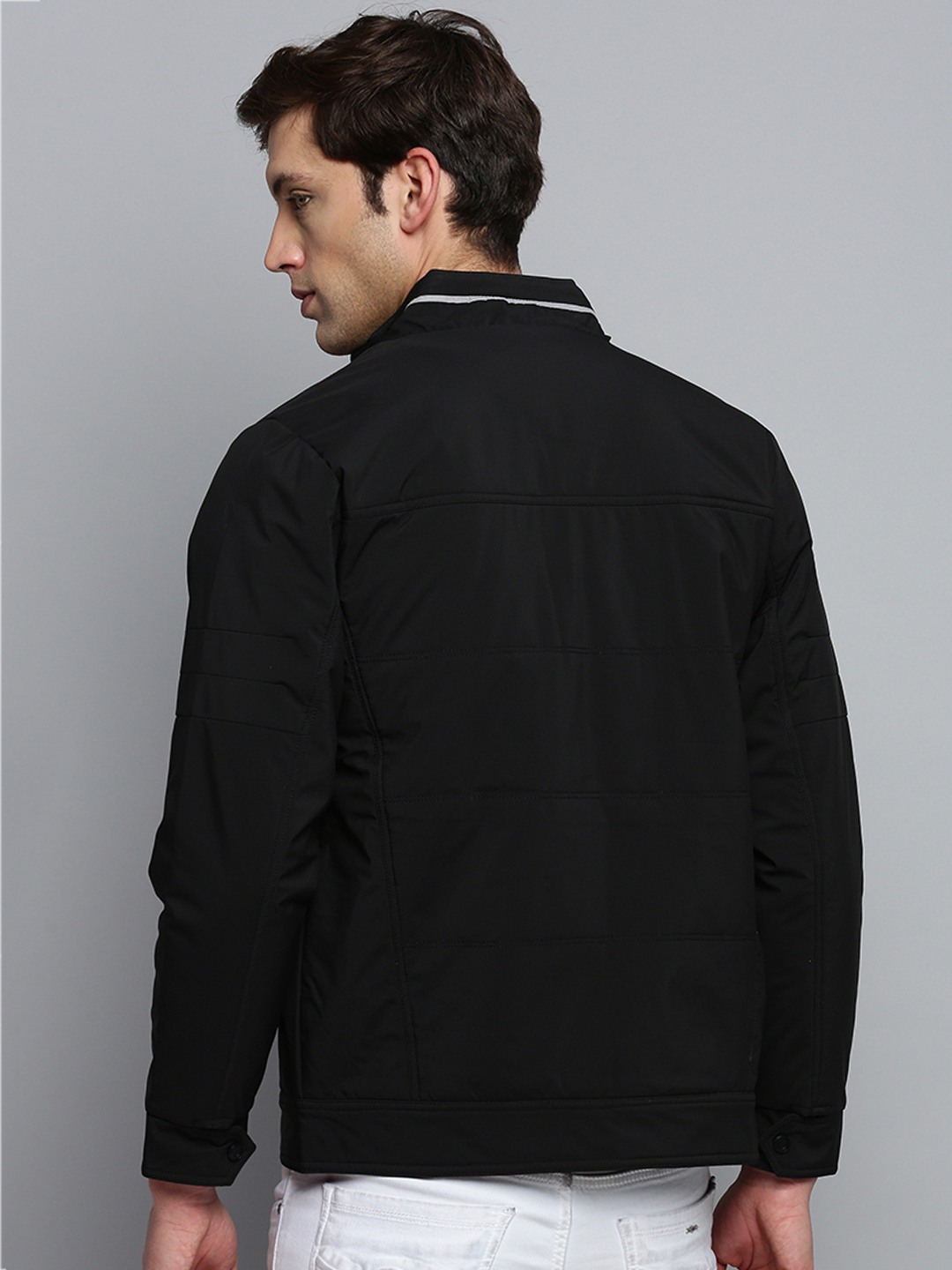 SHOWOFF Men's Solid Mock Collar Black Quilted Jacket