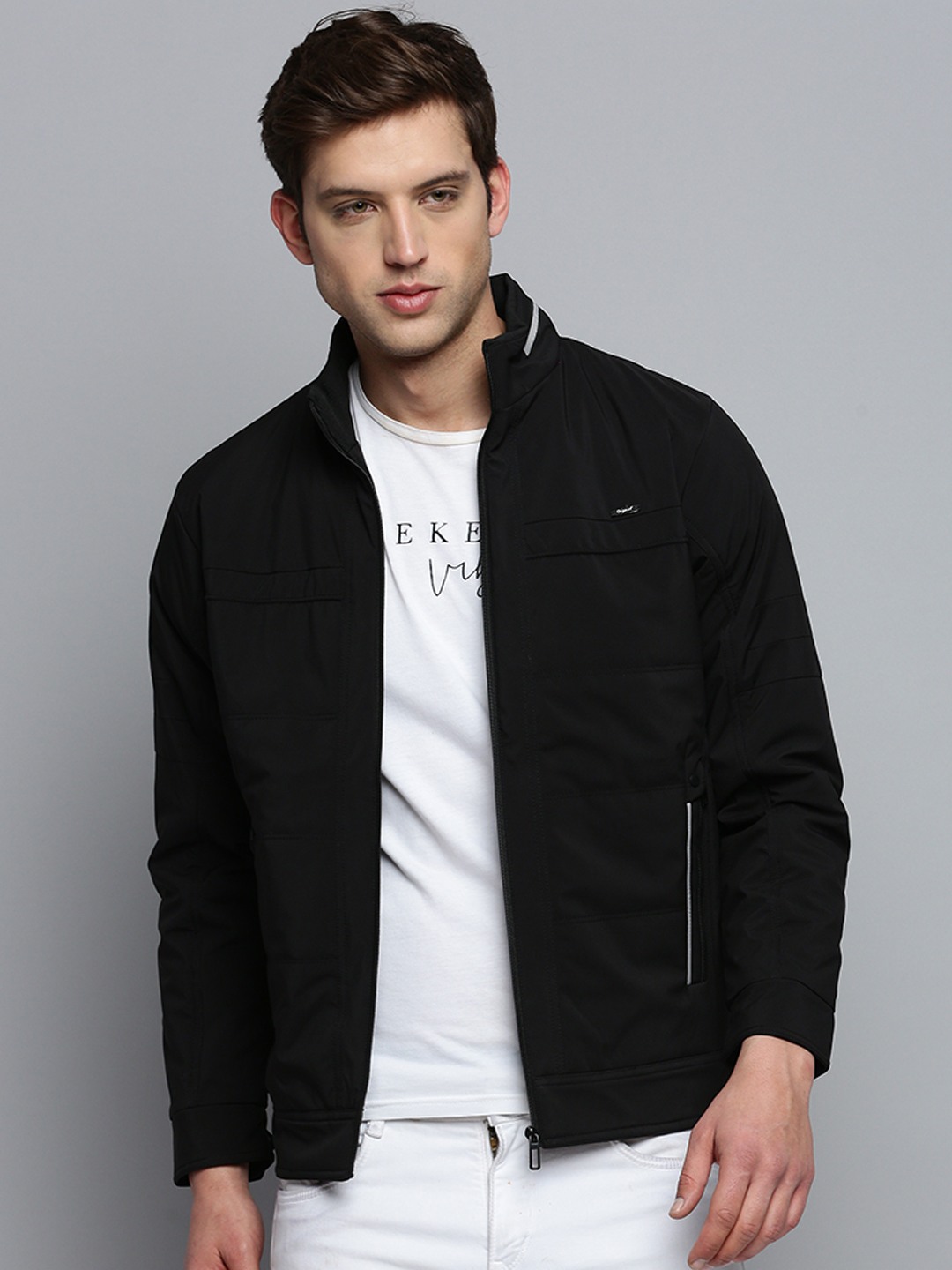 SHOWOFF Men's Solid Mock Collar Black Quilted Jacket
