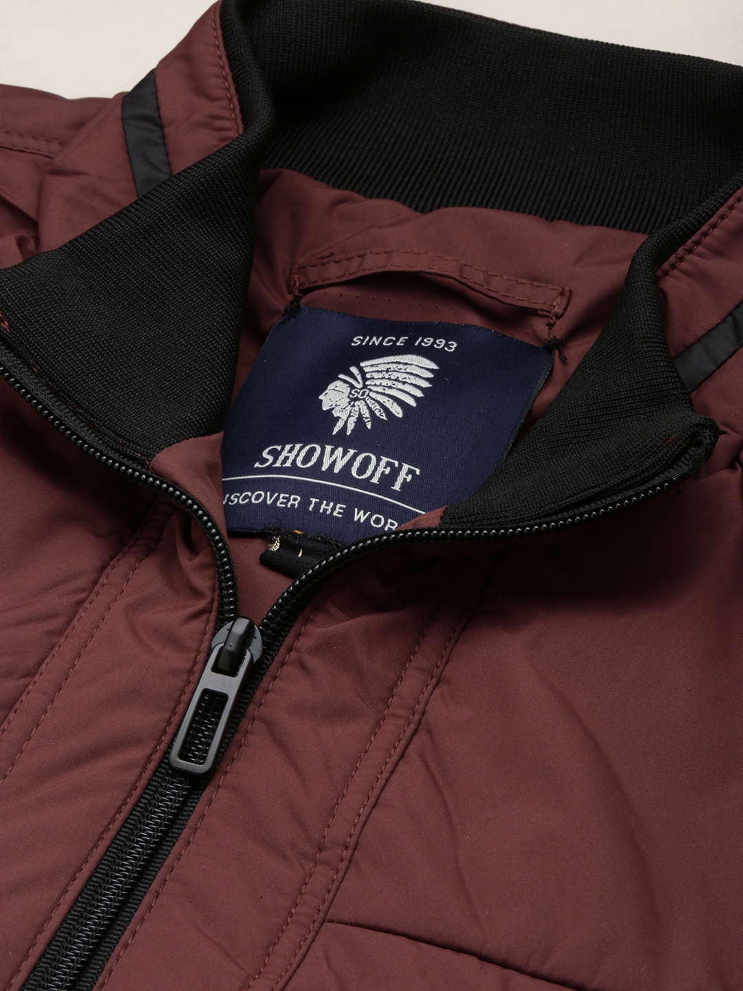 Showoff | SHOWOFF Men's Solid Mock Collar Brown Quilted Jacket 5