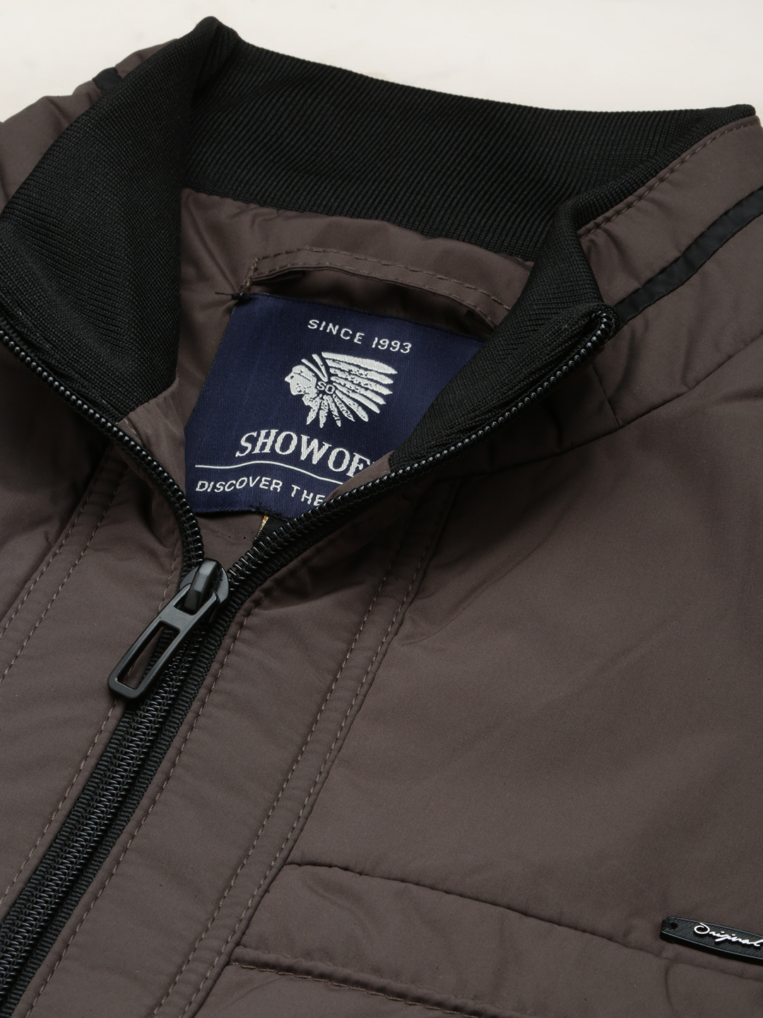 SHOWOFF Men's Solid Mock Collar Grey Quilted Jacket