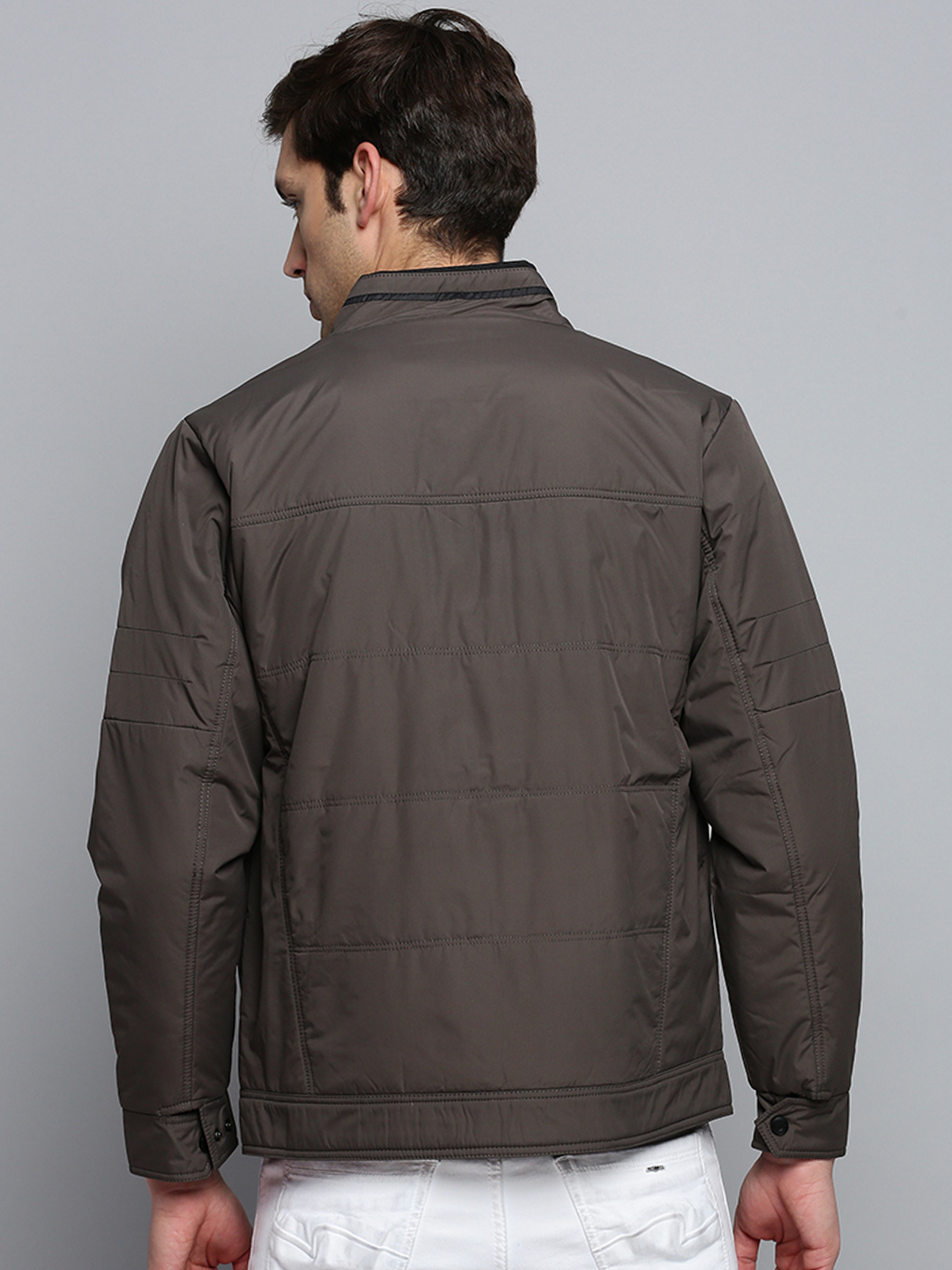 SHOWOFF Men's Solid Mock Collar Grey Quilted Jacket