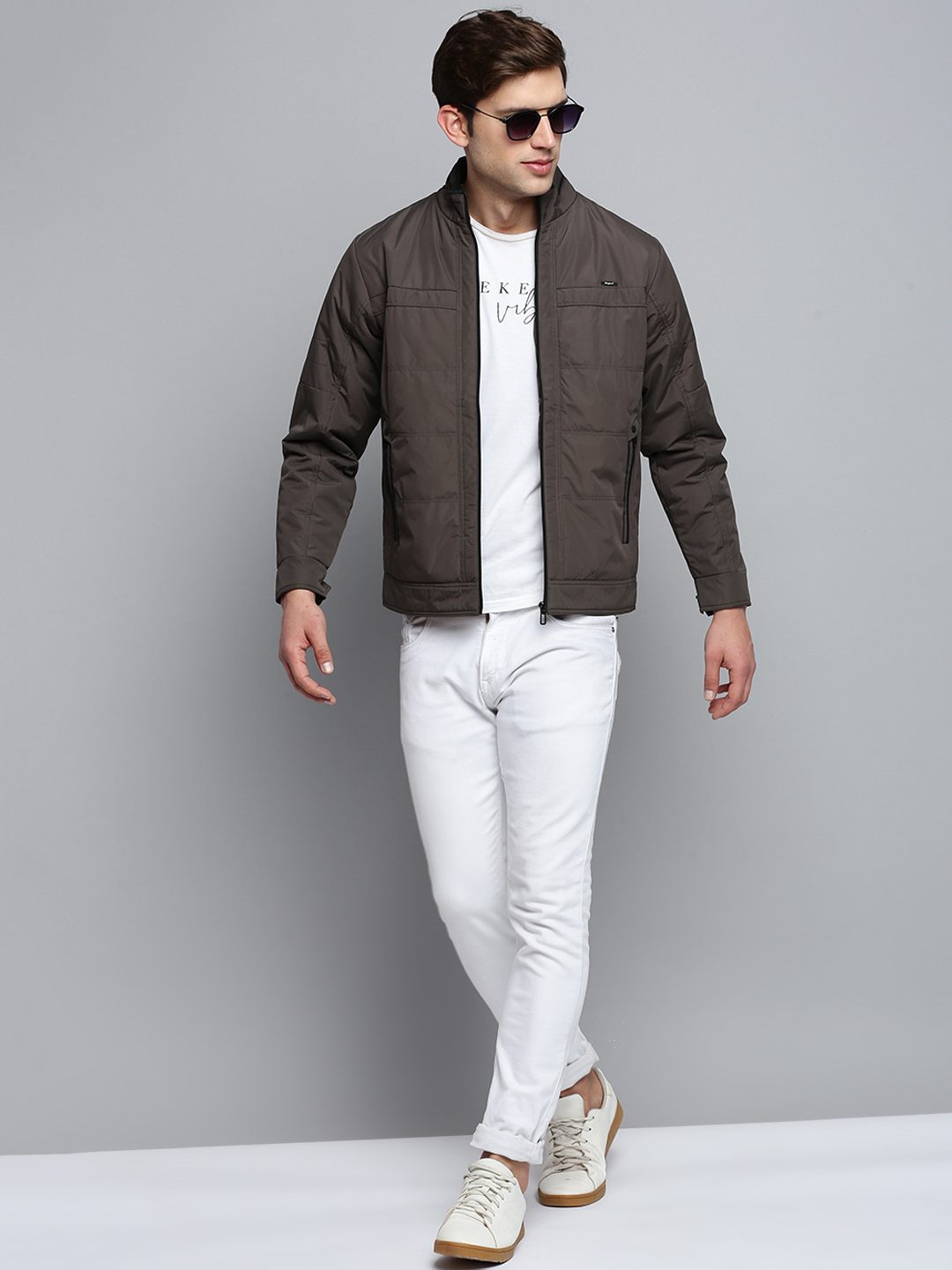SHOWOFF Men's Solid Mock Collar Grey Quilted Jacket